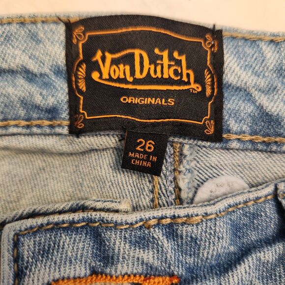 VON DUTCH Low Rise Bootcut Patch Embroidered Jeans Light Wash Y2K Size 26 NWT - Picture 4 of 9